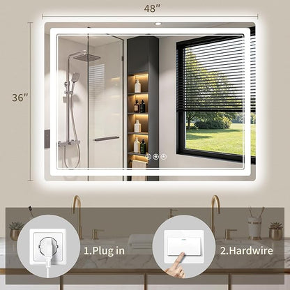 36"x48" LED Bathroom Mirror with Lights, Backlit + Front Lit, Anti-Fog, Lighted Bathroom Mirror for Wall, HD Shatterproof Tempered Glass, Dimmable, Memory Function (Horizontal/Vertical)