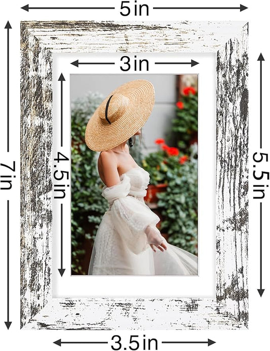 Vittanly 4x6 Picture Frames Set of 9, Shatter Resistant Plexiglass, Display 3.5x5 Pictures with Mat or 4x6 without Mat, Photo Frames for Wall or Tabletop, Engineered Wood, Distressed White