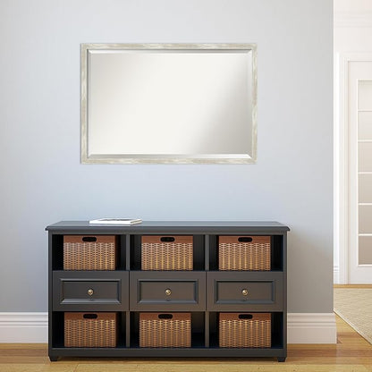 Amanti Art Silver Bathroom Mirror for Over Sink, 26x38 Crackled Metallic Narrow Rectangle Vanity Mirror, Large Casual Frame, Hangs Horizonally and Vertically, Bathroom Wall Decor, Beveled Edge