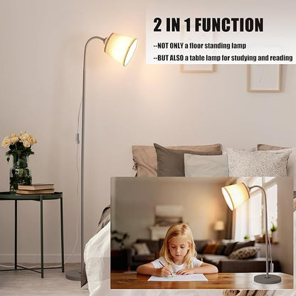 Floor Lamp, Industrial Metal Floor Lamps for Living Room with Adjustable Bendable 2 in 1 Reading Table Lamps for Living Room Bedroom Office (W+ Linen Shade)