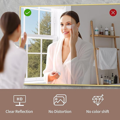 YIROMAN Bathroom Mirror 36"x40", Large Brushed Gold Bathroom Mirror for Over Sink with Aluminum Frame, Rectangular Vanity Mirror with Right Angle, Wall Mirror Hangs Horizontal or Vertical