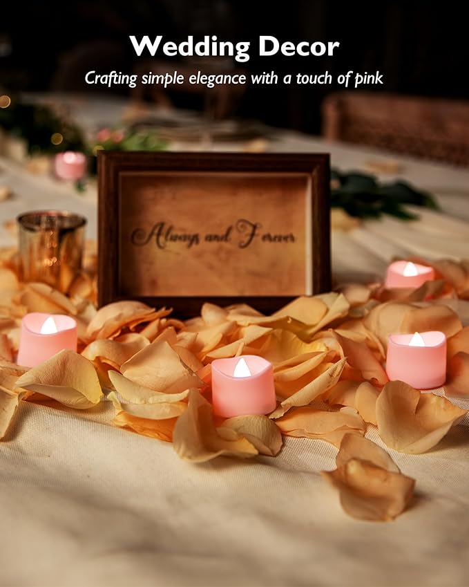 Homemory Pink Tea Lights Candles Battery Operated, 200+Hour Flameless Flickering Fake Electric LED Colored Tealights Candles for Romantic Wedding Decor, Baby Showers, Proposal, Valentine's, 24-Pack