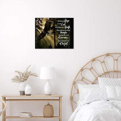 LB Inspirational Eagle Wall Art Modern Bible Verse with Rustic Wildlife Animal Canvas Wall Art Christian Motivational Wall Decor for Bedroom Bathroom Living Room Framed Ready to Hang 8L x 10W