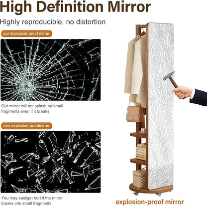 WoodsWhisper Full Length Mirror Coat Rack Solid Wood Floor Mirror 66"x12" Full Length Mirror with Stand Long Mirrors for Bedroom,Living Room (Walnut-Mobile, 66" Lx12 W)