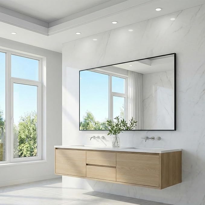 30" x 55" Matte Black Wall Mirror for Bathroom, 55" x 30" Full Length Body Mirror, Metal Framed Vertical/Horizontal Decor for Bedroom & Vanity