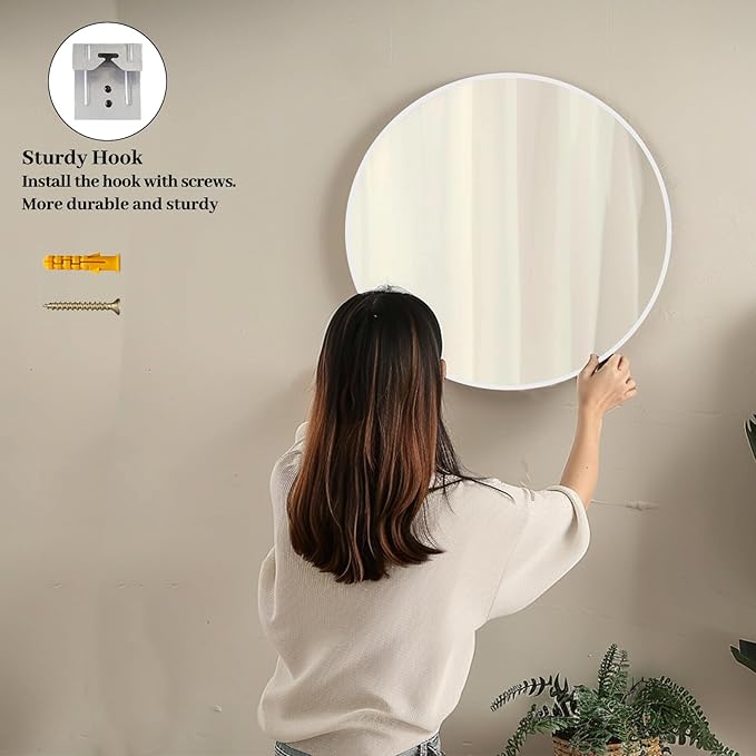 Sunniry White Circle Mirror, Round Mirror 20 inch, White Round Mirrors Matte Metal Frame, Circle Mirrors for Bathroom, Bedroom, Living Room, Hallway.
