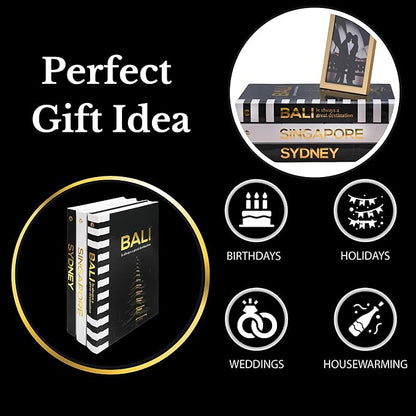 Decorative Books for Home Decor - Black and Gold Foiled Decor Books for Coffee Table - Decorative Hardcover Display Faux Books for Bookshelf – Fashion Designer Books Decor Set of 3