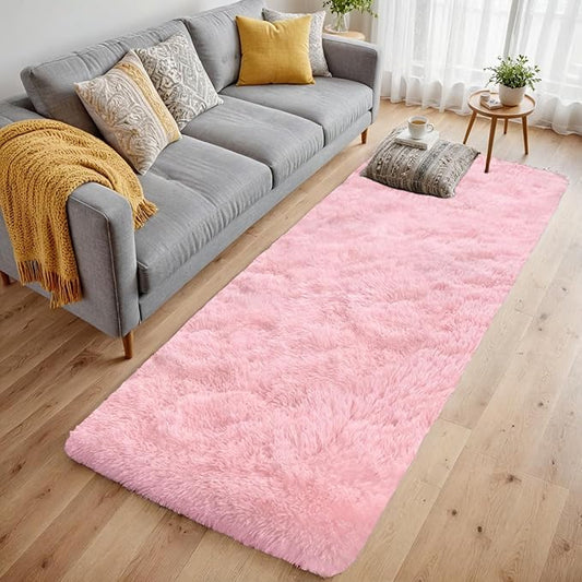 2x6 Bedside Area Rugs for Bedroom: Soft Fluffy Shag Pink Rug for Hallway, Non-Slip Fuzzy Plush Living Room Rug Indoor Floor Carpet for Kids Rooms, Dorm, Nursery, Modern Home Aesthetic Decor