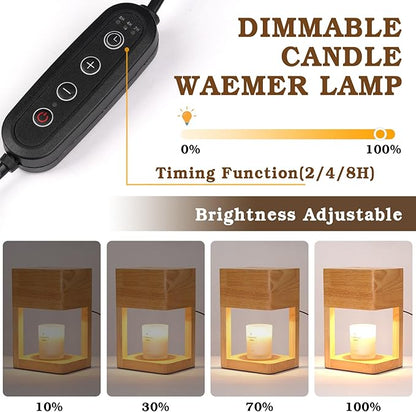 Candle Warmer Lamp Wood with Timer, Dimmable Electric Candle Lamp Warmer for Jar Candles, 2*35 Watt Bulb, Mothers Day Birthday Gifts for Women Mom, Decorative Wooden Candle Lamp for Bedroom Home Decor