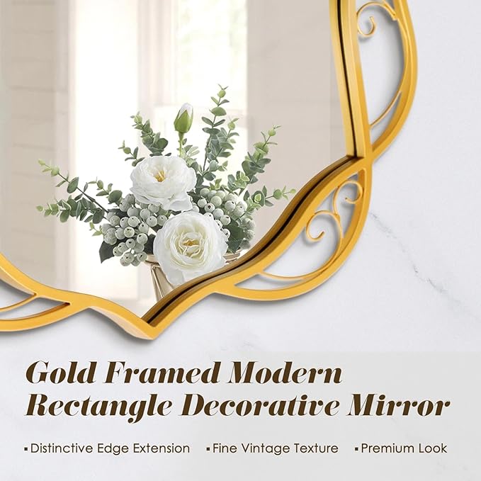 Besdomus Antique Gold Bathroom Mirror: 24"x36" Scalloped Modern Large Bathroom Vanity Mirrors for Over Sink - Farmhouse Decorative Vertical or Horizontal Hanging for Bathroom/Fireplace/Hallway