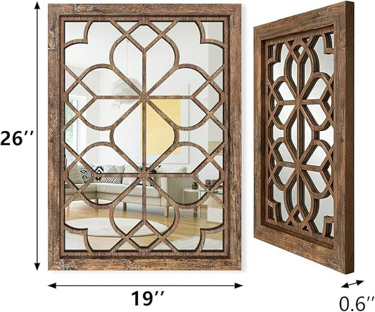 Set of 2 19x26 Inch Large Redbrown Shatterproof Rectangular Wall Mirrors, Boho Rustic Farmhouse Vintage Accent Mirrors for Living Room Bedroom Entryway Dining Room & Home Decor