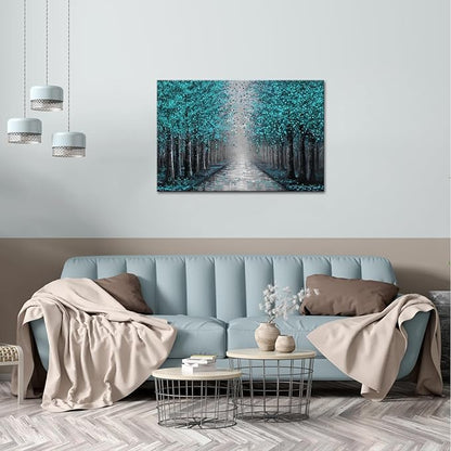 NutArtPic Forest Path Wall Art Teal Grey Canvas Forest Tree Artwork Paintings Wall Decor Fantasy Tree Picture Prints Wall Decoration 24''x36''