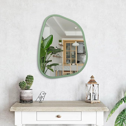 Asymmetrical Mirror for Wall Irregular Wood Frame Modern Unique Wall Mirror Decorative Vanity Bathroom Living Room Bedroom Entryway Hallway Artistic Mirror 20"x16"