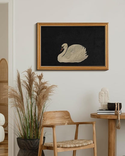 HUARCEY Gold Framed Vintage Wall Art for Living Room, Grace Swan Art Painting Pictures Rustic Animal Bathroom Prints Farmhouse Wall Decor Canvas Swan Shelf Decor for Kitchen Bedroom (Zwaan 16"x24")