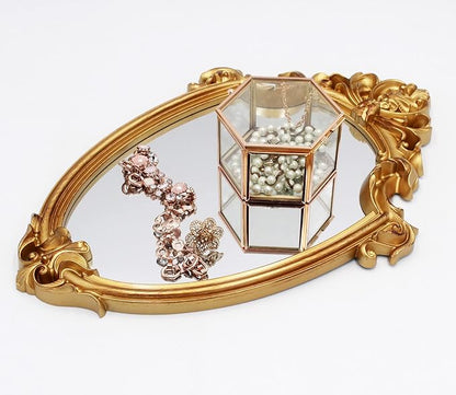 Eaoundm 16.5 x 11 inch Vintage Mirror Antique Mirror Decorative wall Mirror Shield Shape (Brush Gold)