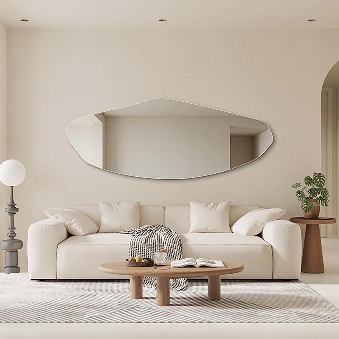 Irregular Full Length Mirror, 61"x24" Frameless Full Body Mirror, Asymmetrical Wall Mirrors for Bedroom, Living Room, Cloakroom, Explosion-Proof, Waterproof, Horizontal/Vertical