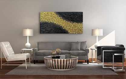 Slyart Black and Gold Wall Art, Large Gold Texture Abstract Art, Contemporary Art Oil Painting, 24"x48" Modern Home Decor for Living Room Bedroom