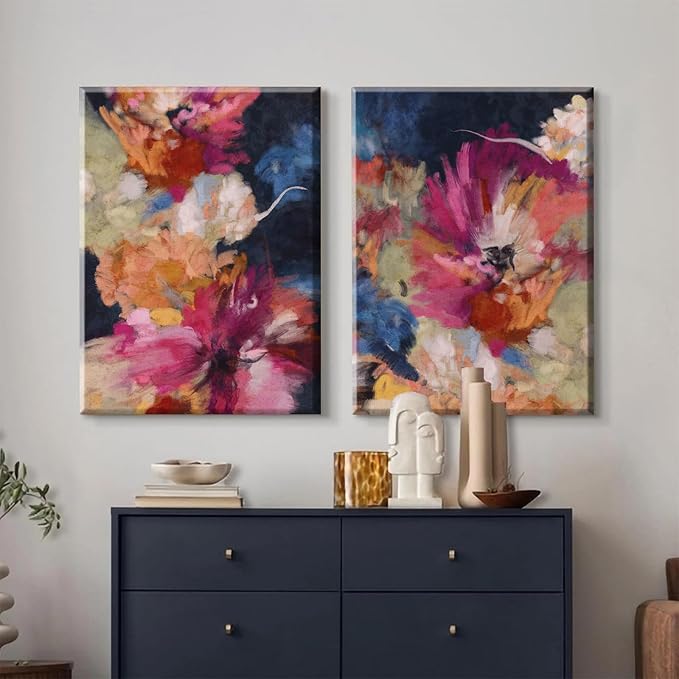 Colorful Abstract Wall Art Decor Modern Flower Canvas Wall Art Abstract Flower Pictures Painting Modern Colorful Artwork Posters Abstract Prints for Living Room Bedroom 12x16 Ready to Hang Set of 2