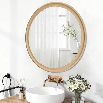 CULER Round Wall Mirrors 36 Inch,Natural Rustic Decorative Transitional Mirror with Wood Grain Frame for Wall,Farmhouse Hanging Vanity Mirror for Bathroom Bedroom Living Room or Entryway