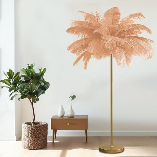 Feather Floor Lamp,Fluffy Ostrich Feather Floor Lamp for Bedroom,3 Color Temperatures Led Corner Modern Floor Lamps for Living Room Christmas Home Decor House Warming Gifts,63″ Height (Champagne)