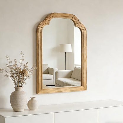 Wood Framed Bathroom Mirror for Wall, 16 x 24 Inch Rustic Wood Frame Wall Mirrors Decorative for Living Room, Vanity, Bedroom, Entryway and Farmhouse, Tempered Glass, Shatterproof
