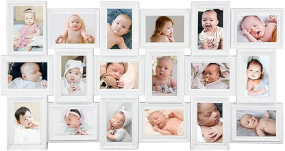 HELLO LAURA - Collage Picture Frames for Wall - 18 Photo Frame in 4x6 Inch Elegant Family Picture Frames Collage Wall Decor Display Multiple Photos for Home - Vintage White
