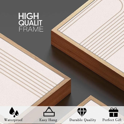 ANHUIB Extra Large Neutral Boho Abstract Canvas Wall Art Set of 3 Framed Mid Century Modern Wall Decor Beige Geometric Line Artwork Minimalist Prints 24x36 Inch Painting for Living Room Bedroom Dining Room Office