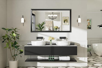 Briivue 55x32 Inch Black Bathroom Mirror for Wall, Thick Metal Framed Rectangle Mirrors for Over Sink, Bedroom, Living Room, Entryway, Anti-Rust, HD Tempered Glass