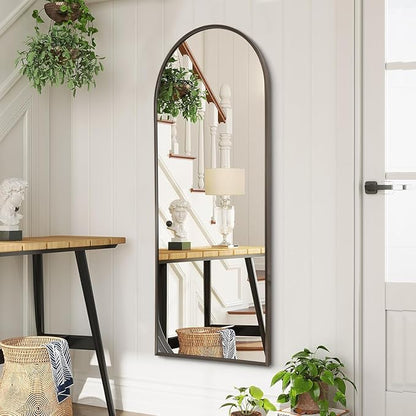 Large Arched Full Length Mirror, Arch Bathroom Wall Mirrors Metal Aluminum Alloy Frame Modern Simple Home Decor for Living Room Bedroom Cloakroom 48"x16" Coffee