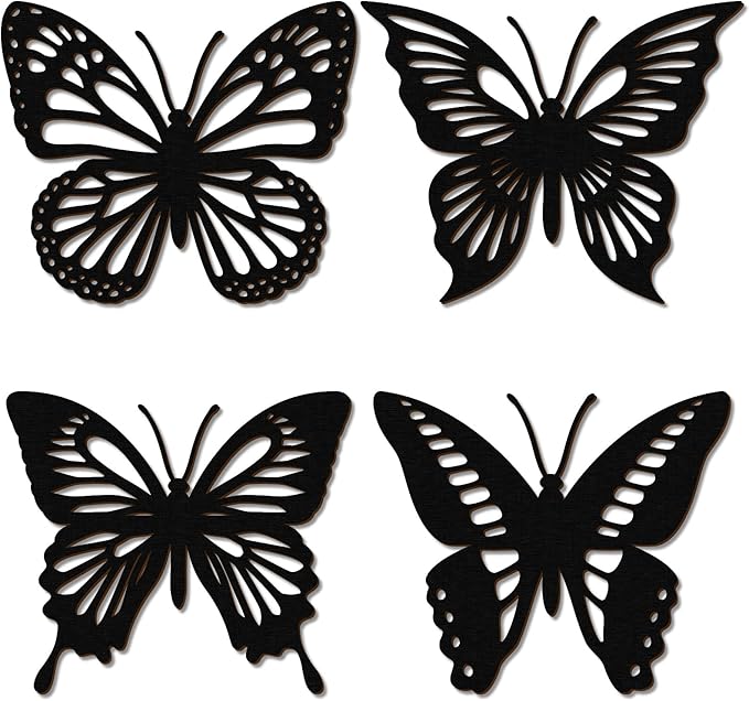 Qunclay 4 Pcs Wooden Butterfly Wall Decor Large Butterfly Wall Art Boho Home Hanging Modern Sculpture Decorations Modernist Signs for Living Room Bathroom Yard Gallery Indoor Outdoor(Black)