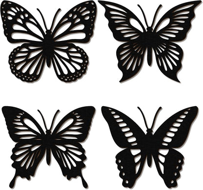 Qunclay 4 Pcs Wooden Butterfly Wall Decor Large Butterfly Wall Art Boho Home Hanging Modern Sculpture Decorations Modernist Signs for Living Room Bathroom Yard Gallery Indoor Outdoor(Black)