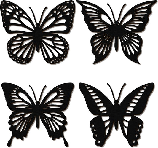 Qunclay 4 Pcs Wooden Butterfly Wall Decor Large Butterfly Wall Art Boho Home Hanging Modern Sculpture Decorations Modernist Signs for Living Room Bathroom Yard Gallery Indoor Outdoor(Black)