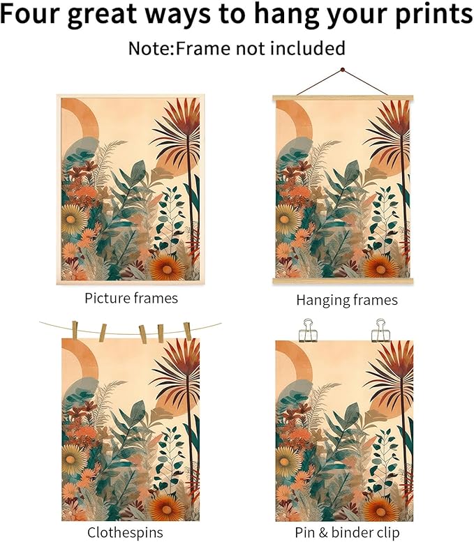 LYPHNX Boho Burnt Orange Botanical Floral Canvas Wall Art Abstract Terracotta Jungle Poster Pictures Set of 3 Flower Prints Painting Home Decor for Bathroom Bedroom Living Room 12"x16" Unframed