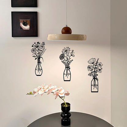 3 Pieces Metal Flowers Wall Art Decor, Farmhouse Minimalist Bathroom Wall Decors Sculptures for Living Room Dining Room Bedroom Housewarming Gifts