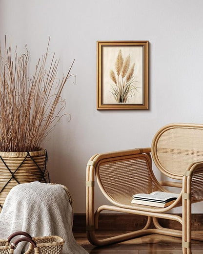 VIYYIEA Vintage Rustic Botanical Bohemian Farmhouse Neutral Wall Art Decor for Living Room Bedroom, Aesthetic Pampas Grass Watercolor Minimalist Pictures,12x16inch,Gold Framed Canvas Prints Paintings