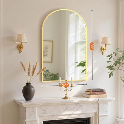 Sweetcrispy 24"x36.5" Arched Gold Bathroom Mirrors for Wall, Bathroom Mirrors for Over Sink, Modern Wall Mirrors Arch Decorative for Bathroom, Entryway, Bedroom, Vanity