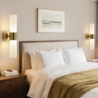 Gold Wall Sconces LED Dimmable Modern Crystal Wall Sconces Gold Wall Light Titanium Vanity Wall Light for Bedroom, Vanity Mirror Light Dimmable 0-32W with Light Source