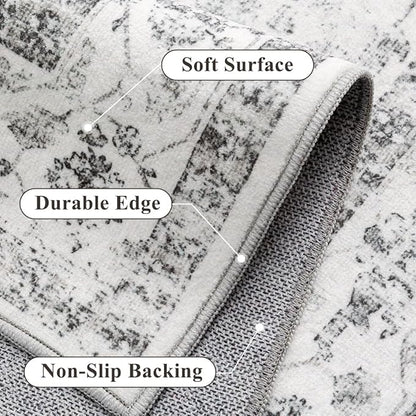 PureCozy Grey 2x3 Entryway Rug Vintage Area Carpet Indoor Kitchen Washable Door Mat Entrance Small Low Pile Traditional Distressed Retro Accent Throw Rug Non Slip Office Bathroom