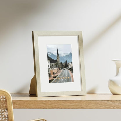 Vittanly 8x10 Picture Frames Set of 9, Shatter Resistant Plexiglass, Display 5x7 Pictures with Mat or 8x10 without Mat, Photo Frames for Wall or Tabletop, Engineered Wood, Cornsilk