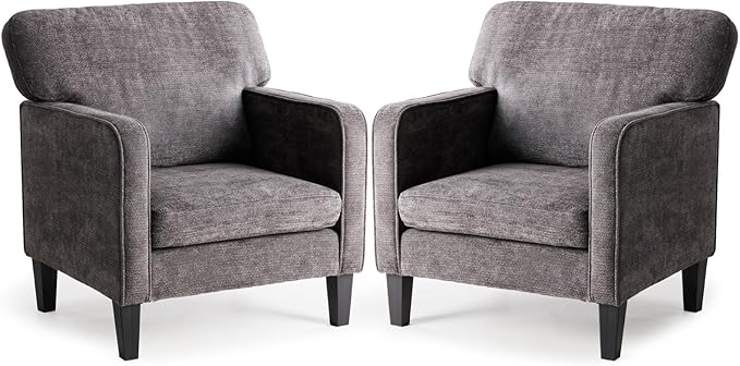 DUMOS Modern Accent Chairs for Living Room, Corner Chairs for Adults, Reading Chair with Armrest and Backrest, Comfy Lounge Chairs for Bedroom Reception Waiting Room, Dark Grey 2 Pack