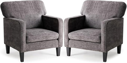 DUMOS Modern Accent Chairs for Living Room, Corner Chairs for Adults, Reading Chair with Armrest and Backrest, Comfy Lounge Chairs for Bedroom Reception Waiting Room, Dark Grey 2 Pack