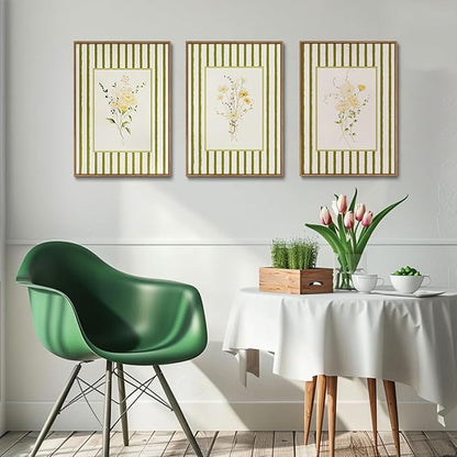 KISSFOX 3 Piece Framed Wall Art Floral Wall Decor Wildflower Canvas Wall Art Flower Pictures Boho Botanical Paintings Green Poster Wall Decor For Girly Room Bedroom Apartment Dorm Living Room