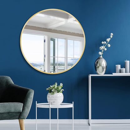Itrue Round Gold Mirror 36 Inch for Bathroom Circle Mirrors for Wall Decorative Brushed Metal Frame Mirror with Wall Mounted for Living Room Bedroom