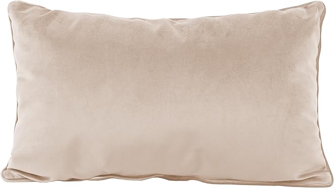 FDP 12" x 20" Velvet Rectangle Lumbar Pillow Set with Piping Decorative Throw Pillow for Home Décor in Living Room, Bedroom or Lounge (2-Pack) - Beige, 15159-340