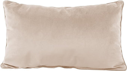 FDP 12" x 20" Velvet Rectangle Lumbar Pillow Set with Piping Decorative Throw Pillow for Home Décor in Living Room, Bedroom or Lounge (2-Pack) - Beige, 15159-340
