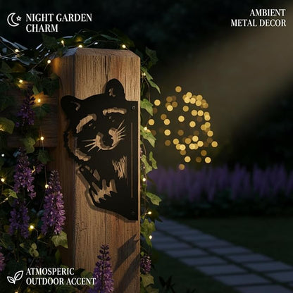 Quanqiuyi Funny Raccoon Wall Art - Rustproof Metal Sculpture for Outdoor Garden & Patio Decor, Wilderness Theme Novelty Gift