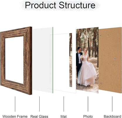 iRahmen 5x7 Picture Frame Set of 2 with High Definition Glass, Wood Photo Frame Display Pictures 4x6 with Mat or 5 x 7 without Mat for Table top and Wall Mounting