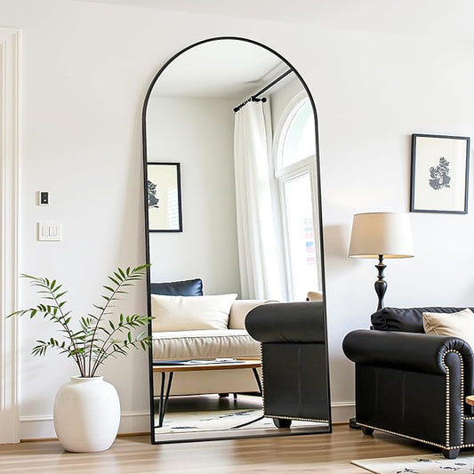76"×34" Arched Full Length Floor Mirror, Standing Mirror with Aluminum Frame, Large Body Mirror of Free Standing/Wall Mount/Leaning for Bedroom, Living Room, Dressing Room, Black