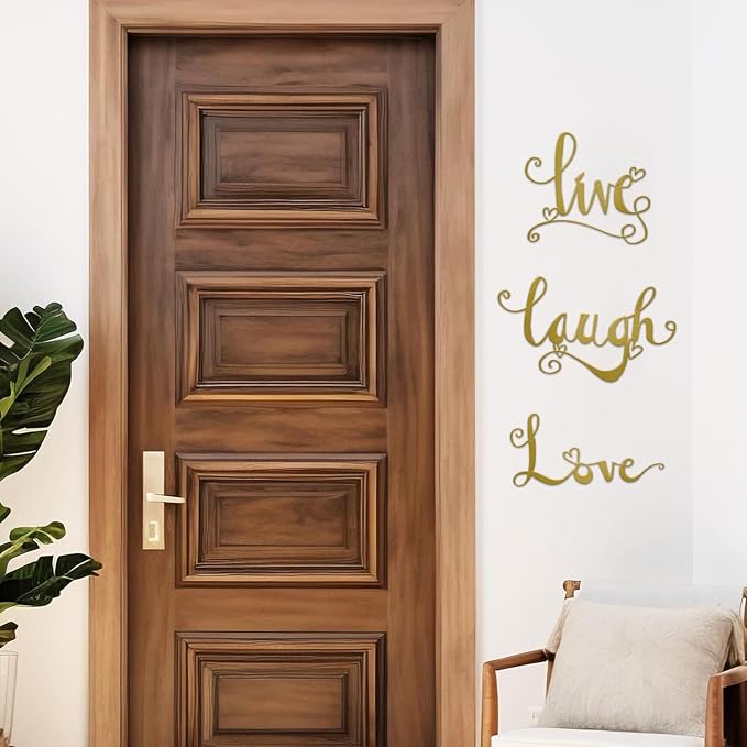 ESTART 3 Pieces Gold Metal Letter Sign Decor 'Live Laugh Love' WordArt Wall Art Decor for Home Indoor Outdoor Bedroom Living room Bathroom and Office (Gold)