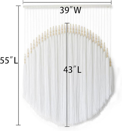 IOWER Boho Wall Decor Yarn Wall Hanging Macrame Wall Hanging Fiber Wall Art White Beads Tassel Wall Decor Boho Chic Home Decor 39" W x 55" L